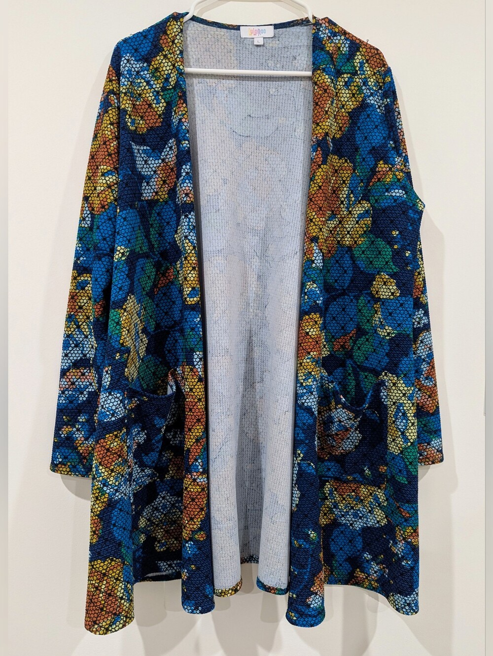 Open-Front Floral Pattern Cardigan in Blue/Multi